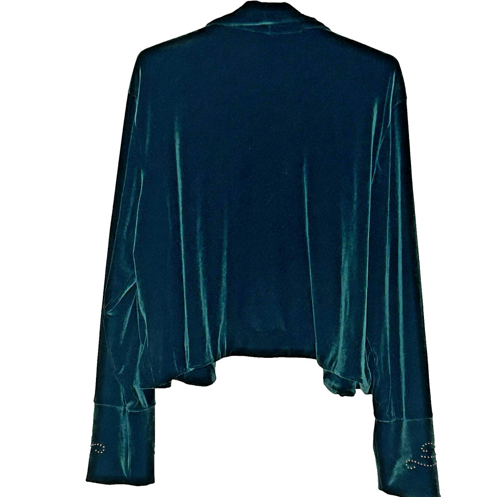Coldwater Creek Formal Dress and Jacket XL Green Velour Gold Beads 2 Piece Set - Picture 6 of 11